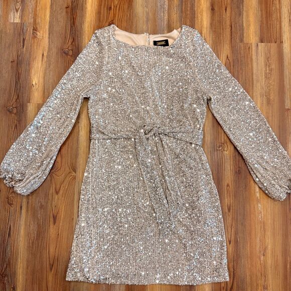Alexia Admor 'Val' Sequin Long Sleeve Tie-Waist Mini Dress Size Large - Picture 6 of 12